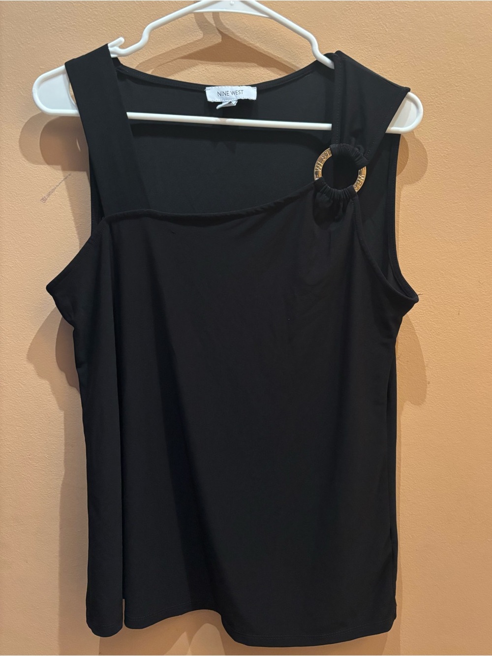 Nine West gold-tone ring hardware accent on the asymmetric neckline strap medium